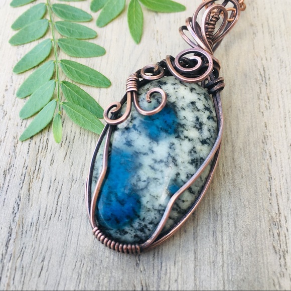 Natural jasper copper wire wrap pendant necklace - Picture 8 of 8